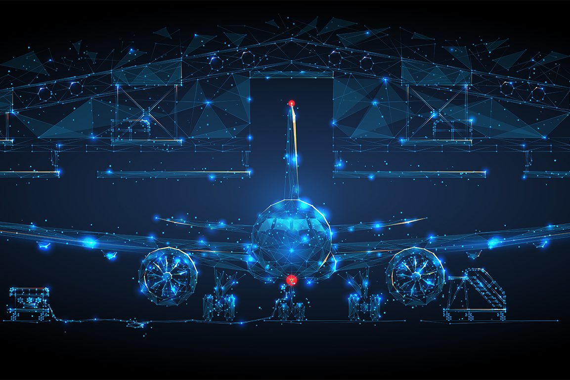a vector image of a comercial airplane on a black background